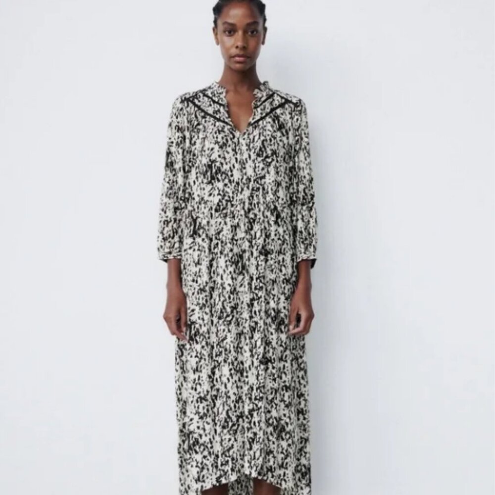 Zara Printed Dress with lace inserts - S